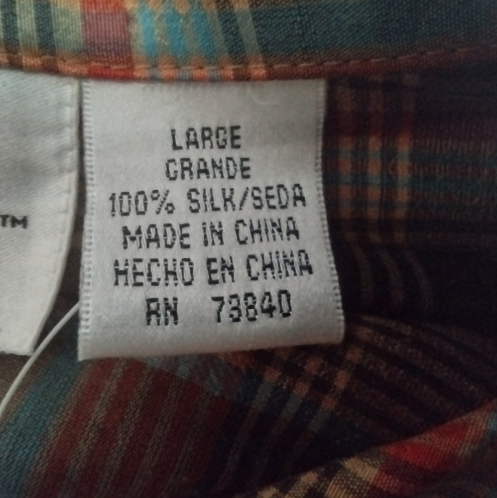 SILK LORE 100% PURE SILK LONG SLEEVE BUTTON DOWN SHIRT SIZE LARGE - Picture 6 of 8